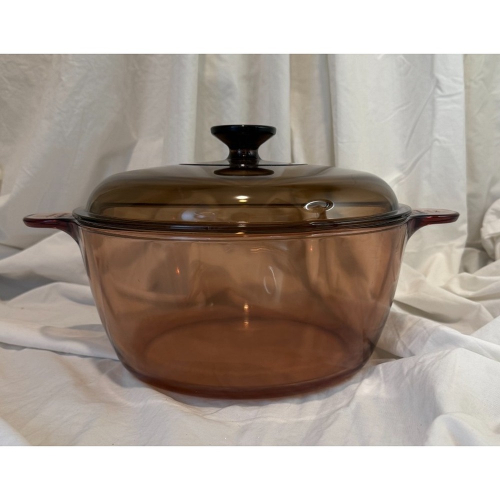 Corning Vision Ware Dutch Oven Stock Pot 4.5L PYREX Lid Amber Glass And Lid